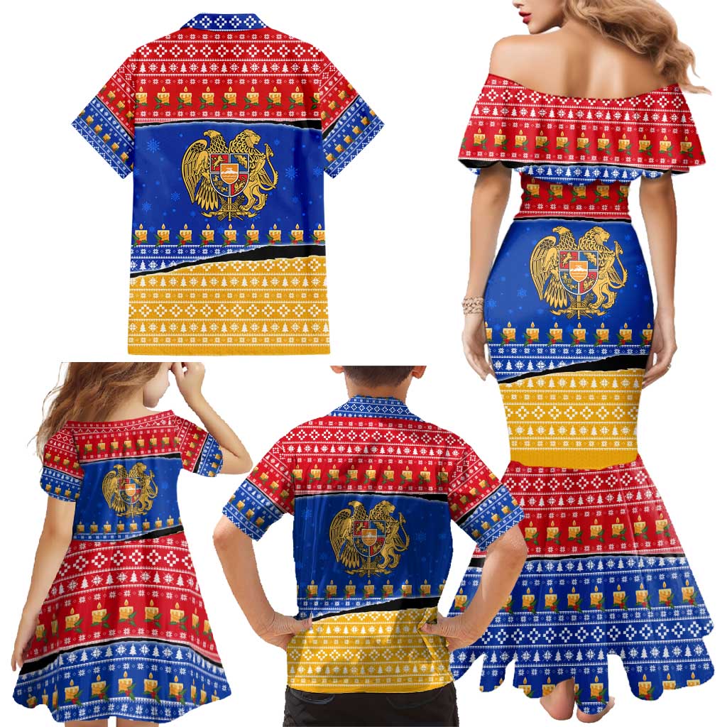 Armenia Christmas Family Matching Mermaid Dress and Hawaiian Shirt with Shnorhavor Surb Tsnund Lions Flag Colors and Coat of Arms - Wonder Print Shop