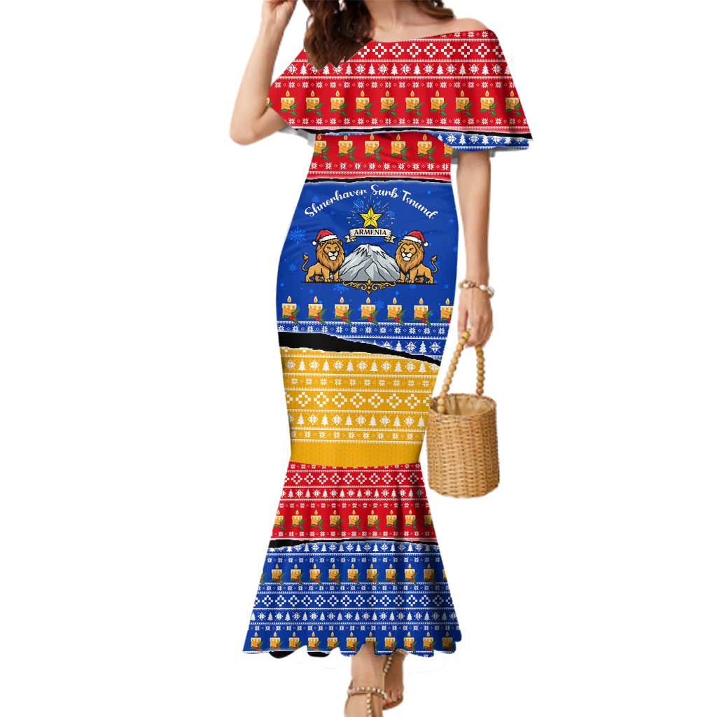 Armenia Christmas Family Matching Mermaid Dress and Hawaiian Shirt with Shnorhavor Surb Tsnund Lions Flag Colors and Coat of Arms - Wonder Print Shop