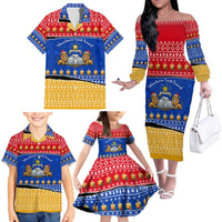 Armenia Christmas Family Matching Off The Shoulder Long Sleeve Dress and Hawaiian Shirt with Shnorhavor Surb Tsnund Lions Flag Colors and Coat of Arms - Wonder Print Shop