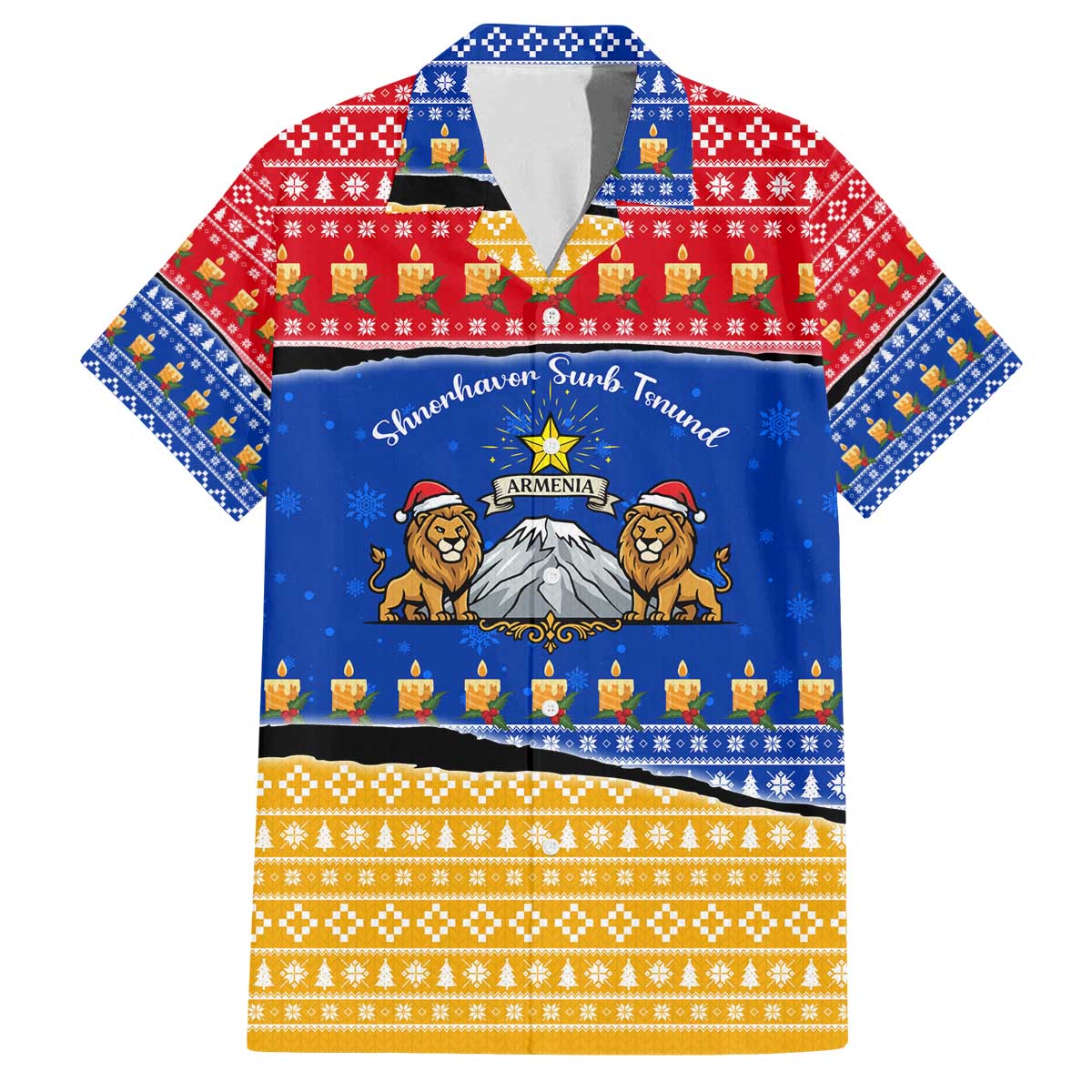 Armenia Christmas Family Matching Off The Shoulder Long Sleeve Dress and Hawaiian Shirt with Shnorhavor Surb Tsnund Lions Flag Colors and Coat of Arms - Wonder Print Shop