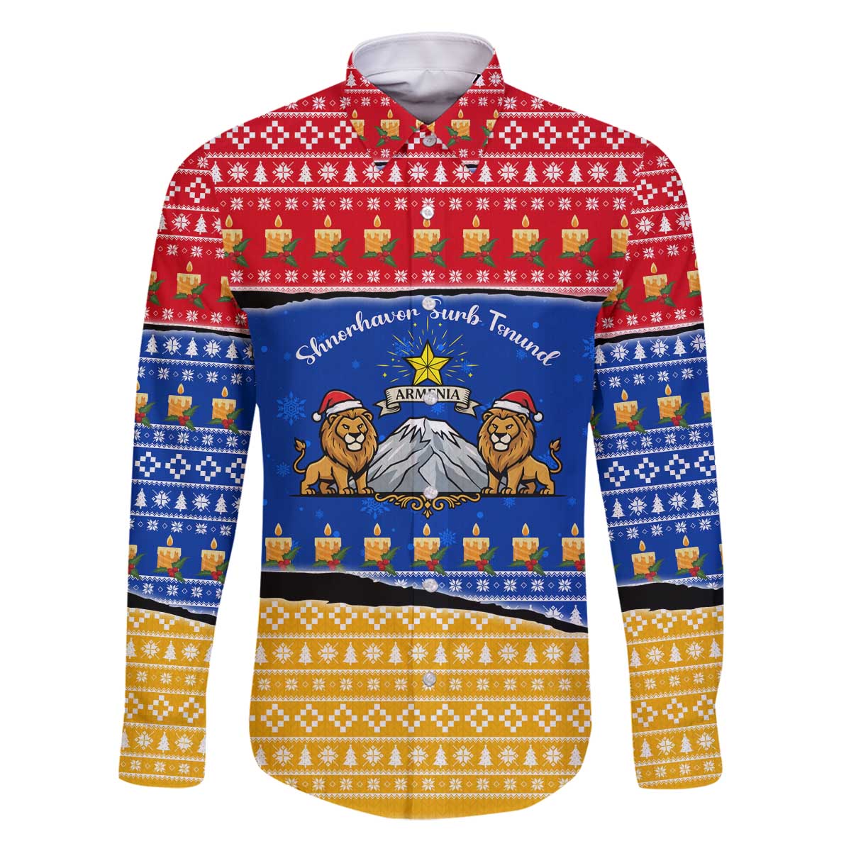 Armenia Christmas Family Matching Off The Shoulder Long Sleeve Dress and Hawaiian Shirt with Shnorhavor Surb Tsnund Lions Flag Colors and Coat of Arms - Wonder Print Shop