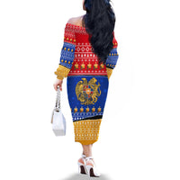 Armenia Christmas Family Matching Off The Shoulder Long Sleeve Dress and Hawaiian Shirt with Shnorhavor Surb Tsnund Lions Flag Colors and Coat of Arms - Wonder Print Shop