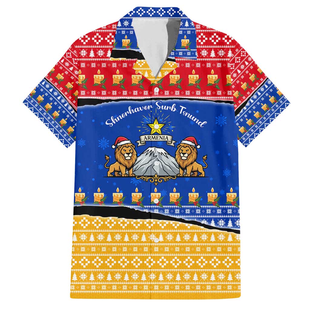 Armenia Christmas Family Matching Off Shoulder Maxi Dress and Hawaiian Shirt with Shnorhavor Surb Tsnund Lions Flag Colors and Coat of Arms - Wonder Print Shop