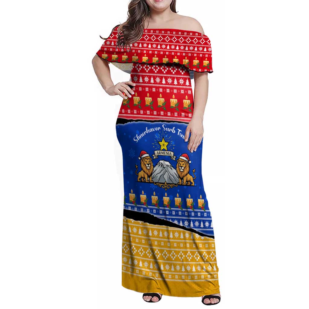 Armenia Christmas Family Matching Off Shoulder Maxi Dress and Hawaiian Shirt with Shnorhavor Surb Tsnund Lions Flag Colors and Coat of Arms - Wonder Print Shop