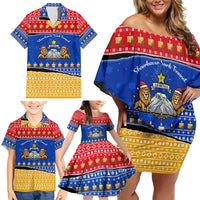 Armenia Christmas Family Matching Off Shoulder Short Dress and Hawaiian Shirt with Shnorhavor Surb Tsnund Lions Flag Colors and Coat of Arms - Wonder Print Shop