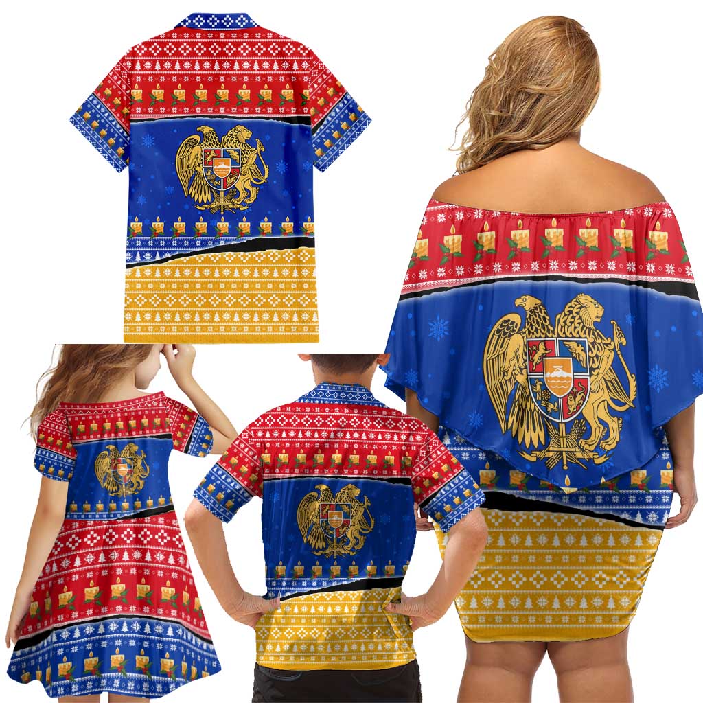 Armenia Christmas Family Matching Off Shoulder Short Dress and Hawaiian Shirt with Shnorhavor Surb Tsnund Lions Flag Colors and Coat of Arms - Wonder Print Shop