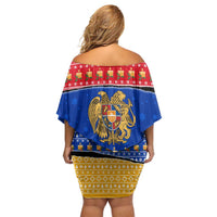 Armenia Christmas Family Matching Off Shoulder Short Dress and Hawaiian Shirt with Shnorhavor Surb Tsnund Lions Flag Colors and Coat of Arms - Wonder Print Shop