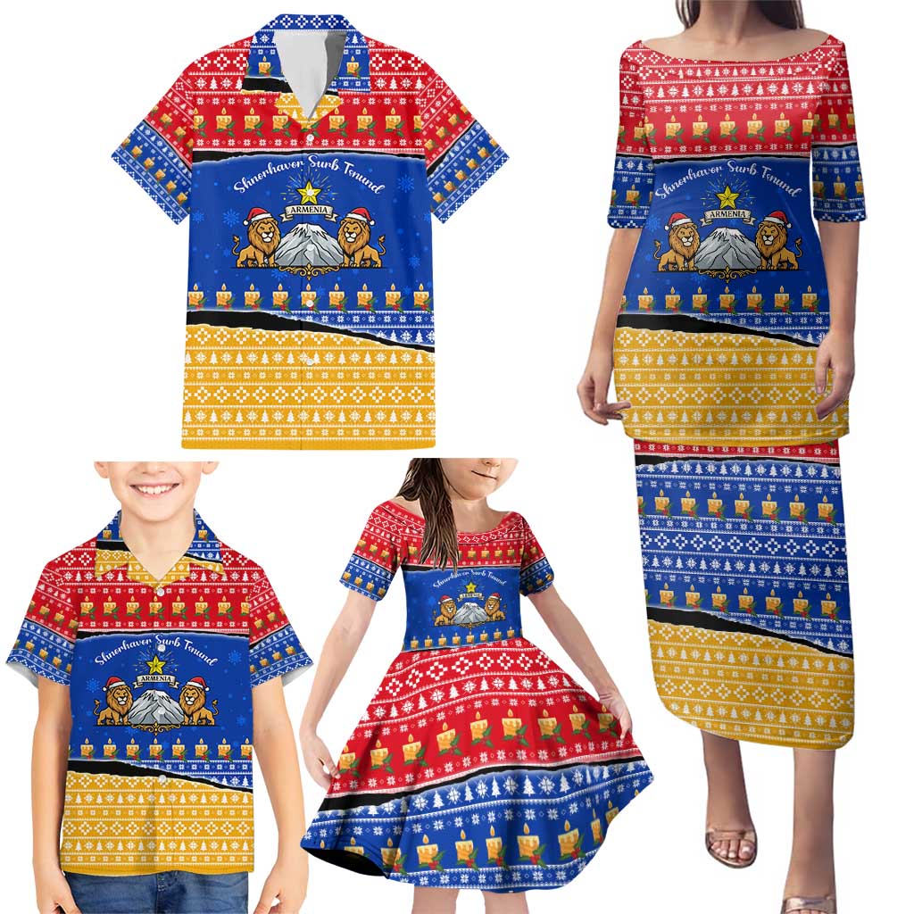 Armenia Christmas Family Matching Puletasi and Hawaiian Shirt with Shnorhavor Surb Tsnund Lions Flag Colors and Coat of Arms - Wonder Print Shop