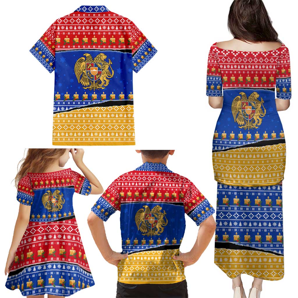 Armenia Christmas Family Matching Puletasi and Hawaiian Shirt with Shnorhavor Surb Tsnund Lions Flag Colors and Coat of Arms - Wonder Print Shop
