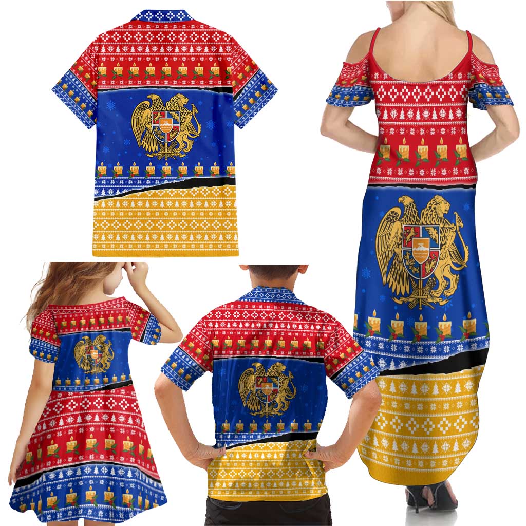 Armenia Christmas Family Matching Summer Maxi Dress and Hawaiian Shirt with Shnorhavor Surb Tsnund Lions Flag Colors and Coat of Arms - Wonder Print Shop