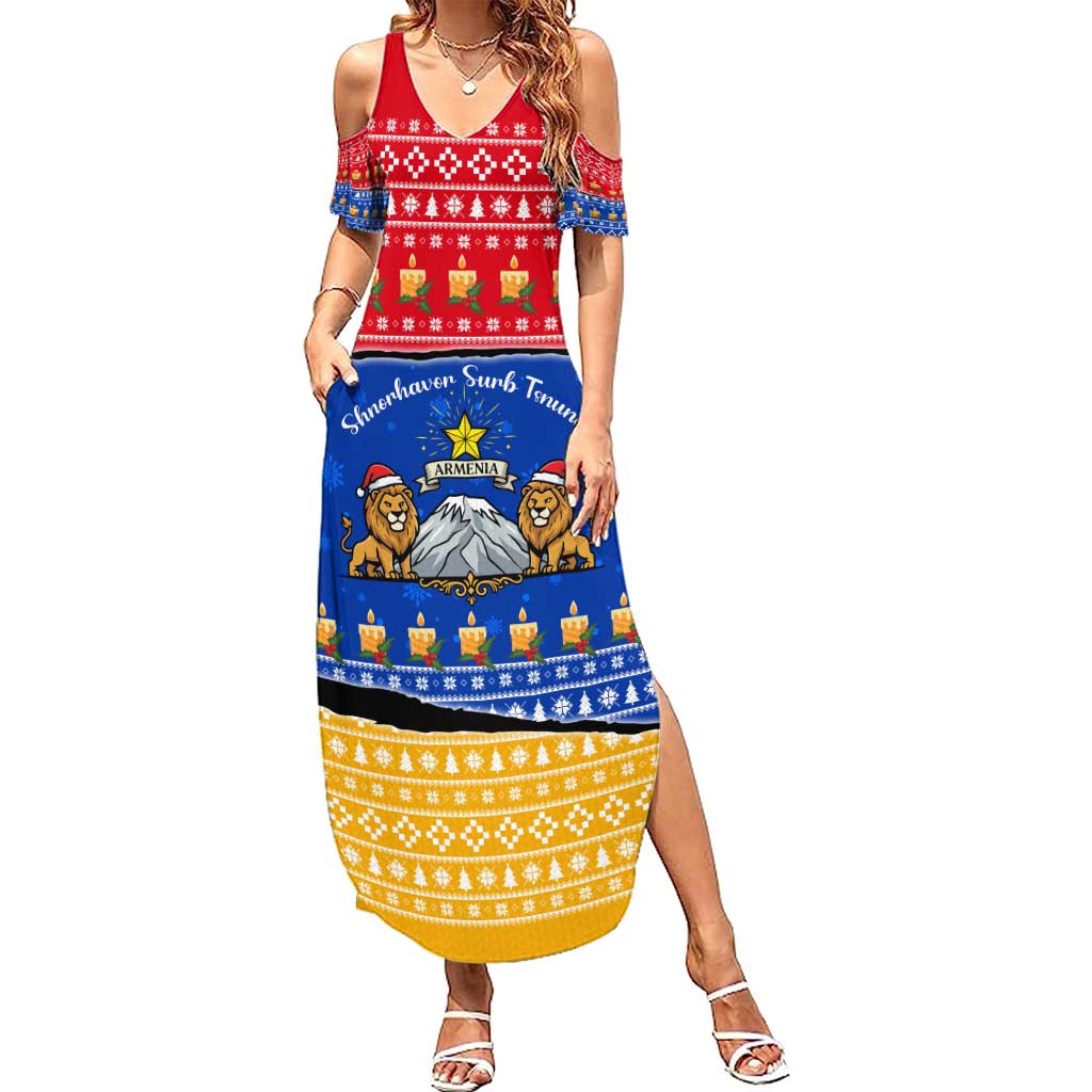 Armenia Christmas Family Matching Summer Maxi Dress and Hawaiian Shirt with Shnorhavor Surb Tsnund Lions Flag Colors and Coat of Arms - Wonder Print Shop