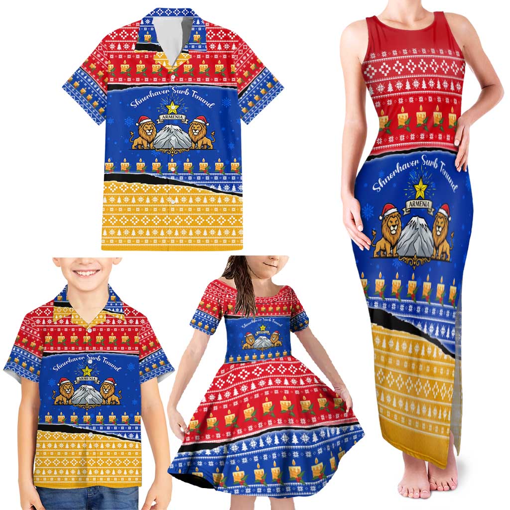 Armenia Christmas Family Matching Tank Maxi Dress and Hawaiian Shirt with Shnorhavor Surb Tsnund Lions Flag Colors and Coat of Arms - Wonder Print Shop