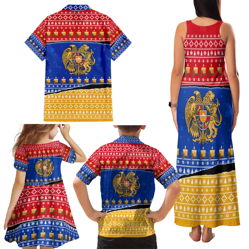 Armenia Christmas Family Matching Tank Maxi Dress and Hawaiian Shirt with Shnorhavor Surb Tsnund Lions Flag Colors and Coat of Arms - Wonder Print Shop