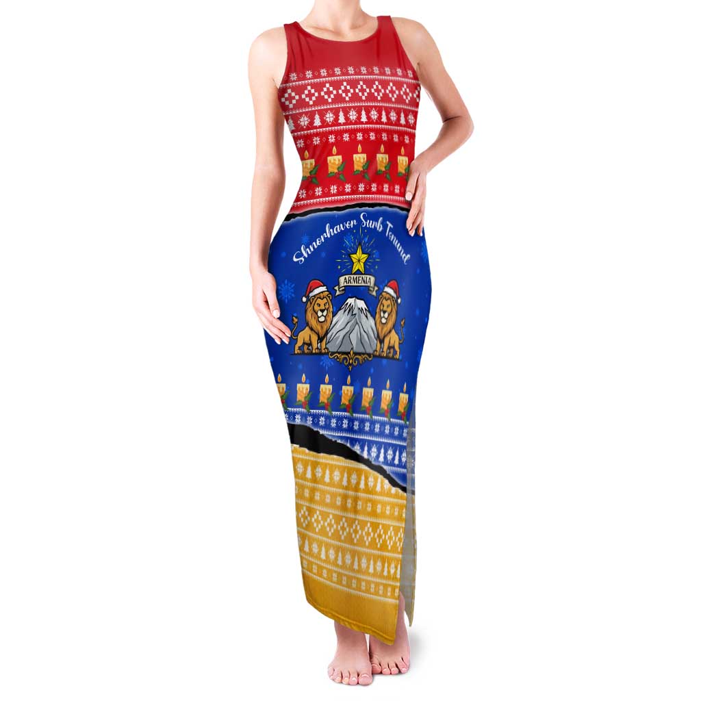Armenia Christmas Family Matching Tank Maxi Dress and Hawaiian Shirt with Shnorhavor Surb Tsnund Lions Flag Colors and Coat of Arms - Wonder Print Shop