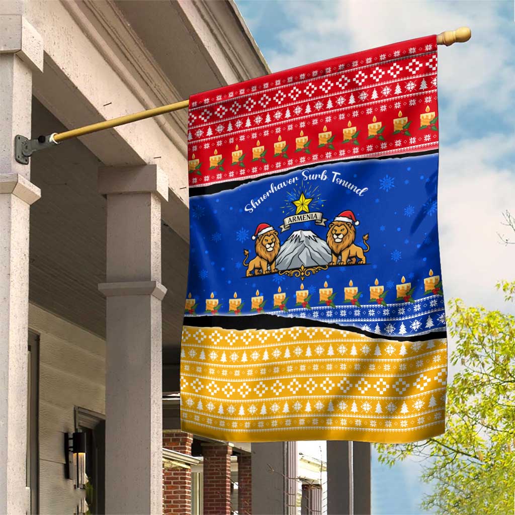Armenia Christmas Garden Flag with Shnorhavor Surb Tsnund Lions Flag Colors and Coat of Arms - Wonder Print Shop