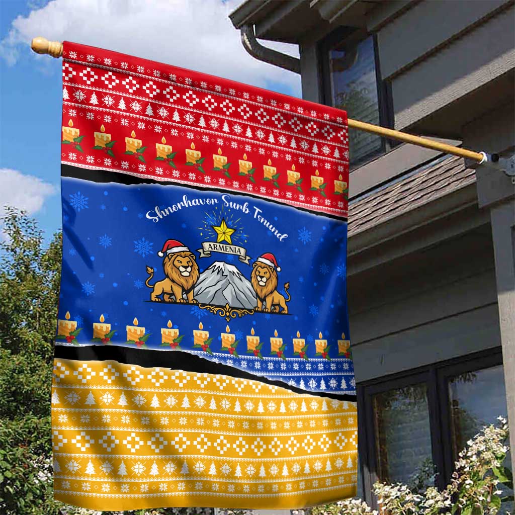 Armenia Christmas Garden Flag with Shnorhavor Surb Tsnund Lions Flag Colors and Coat of Arms - Wonder Print Shop