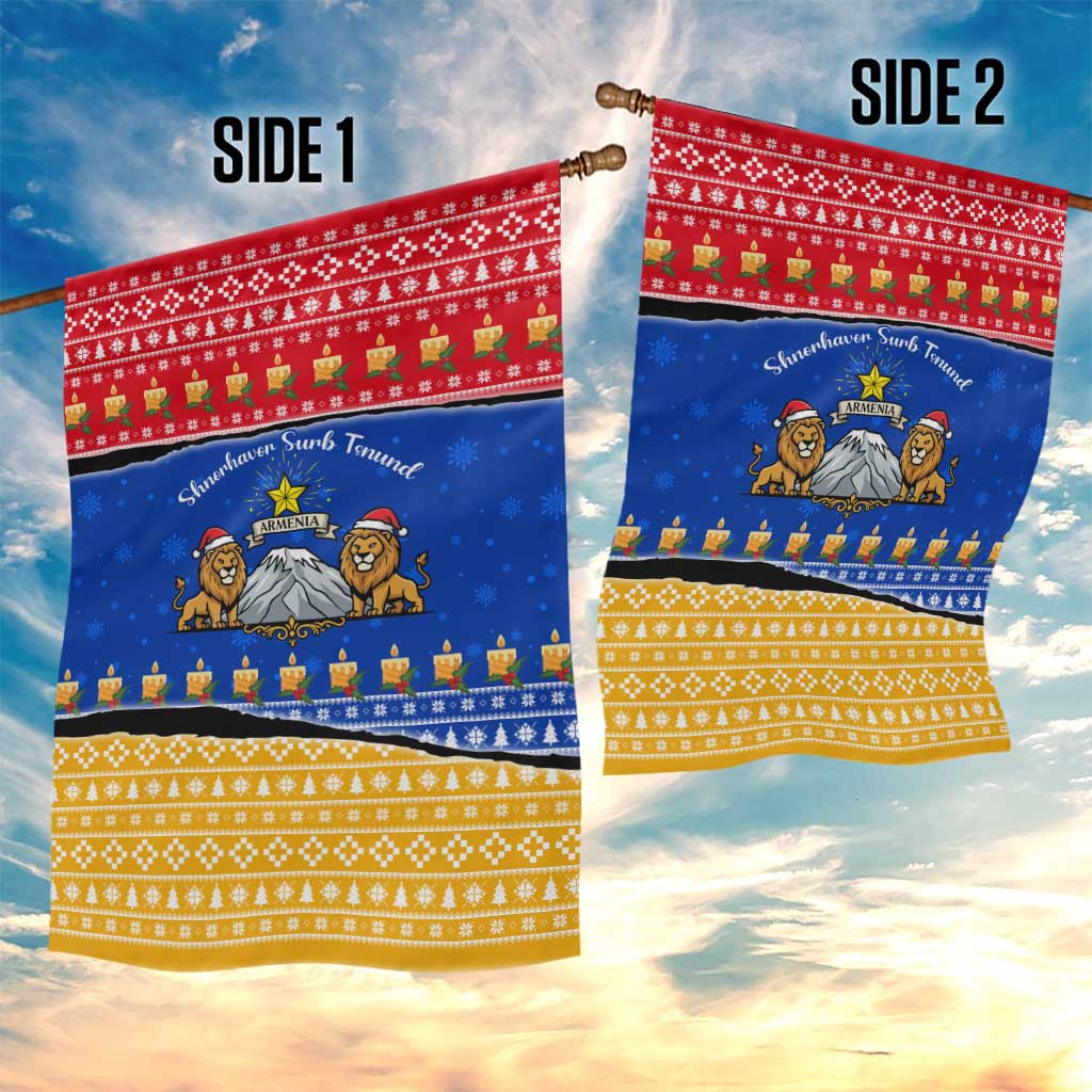Armenia Christmas Garden Flag with Shnorhavor Surb Tsnund Lions Flag Colors and Coat of Arms - Wonder Print Shop