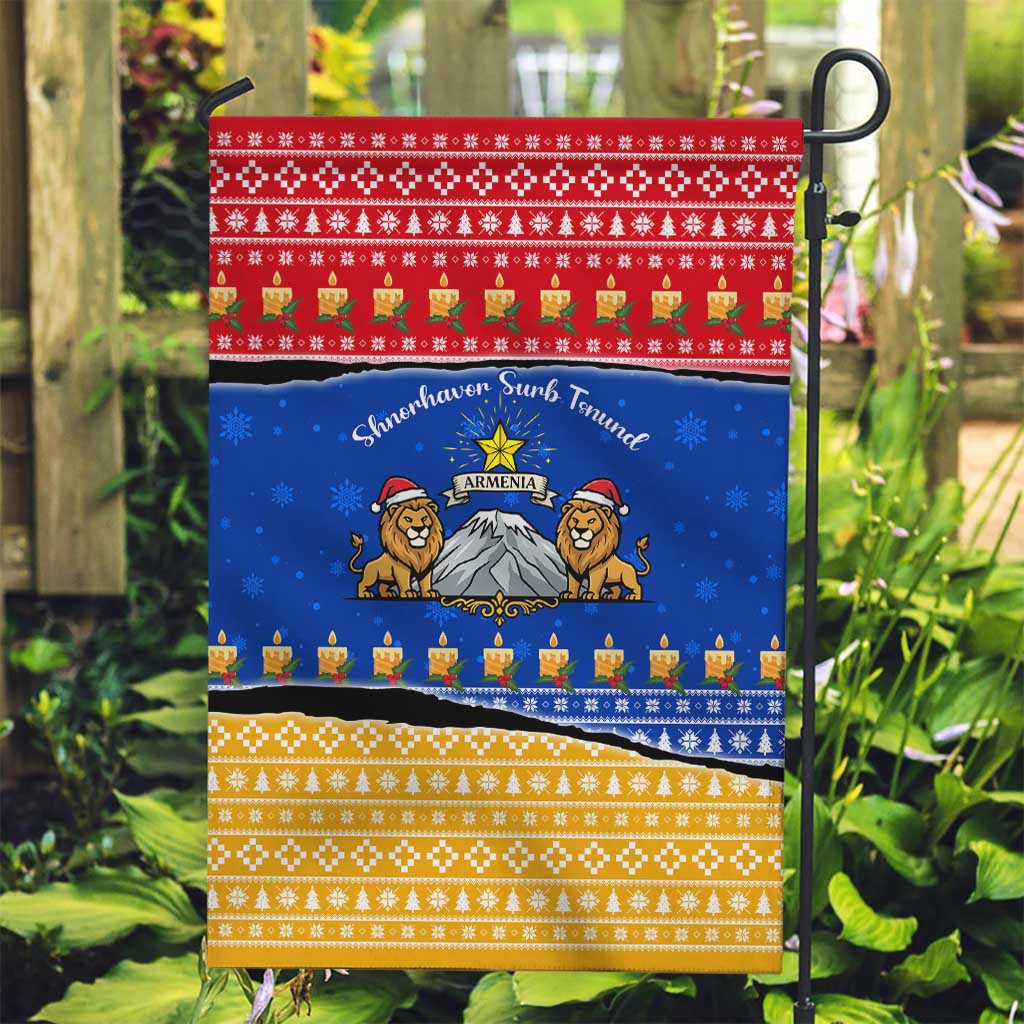 Armenia Christmas Garden Flag with Shnorhavor Surb Tsnund Lions Flag Colors and Coat of Arms - Wonder Print Shop