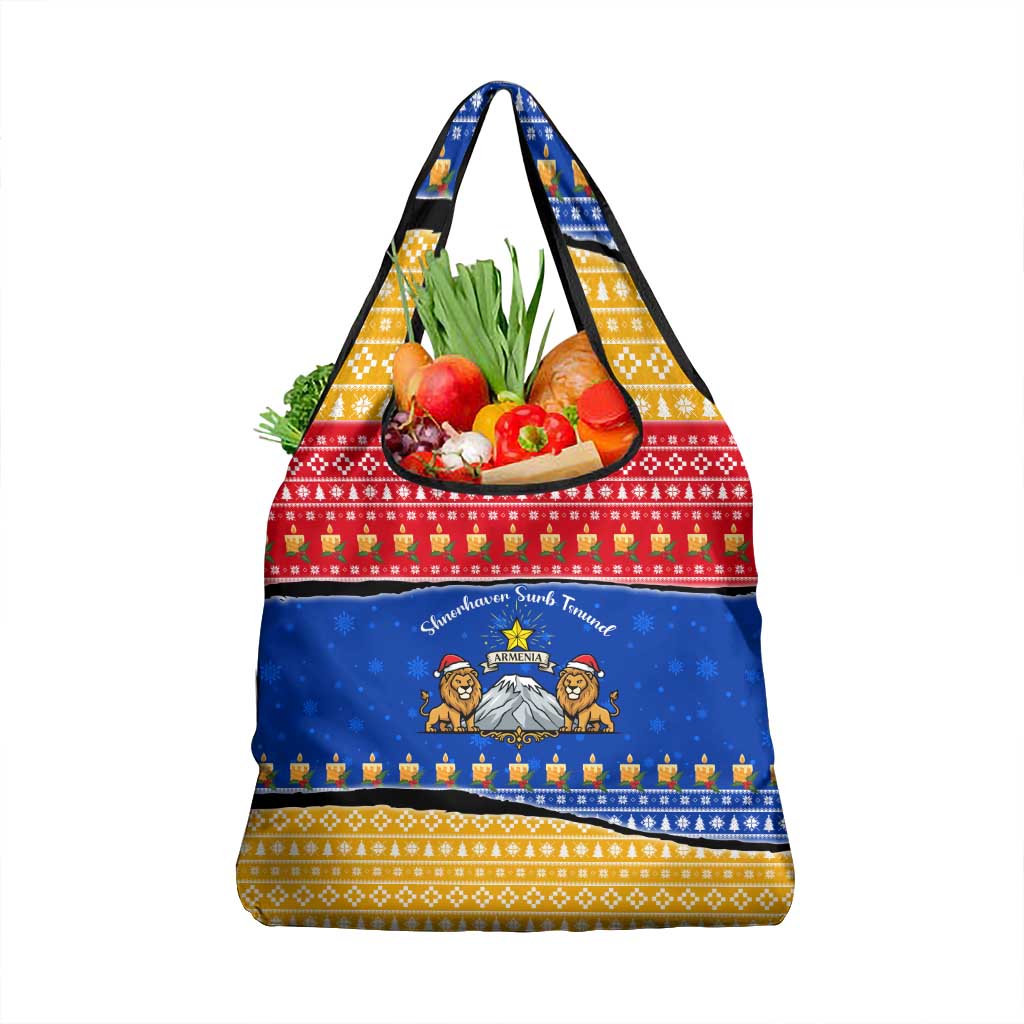 Armenia Christmas Grocery Bag with Shnorhavor Surb Tsnund Lions Flag Colors and Coat of Arms - Wonder Print Shop