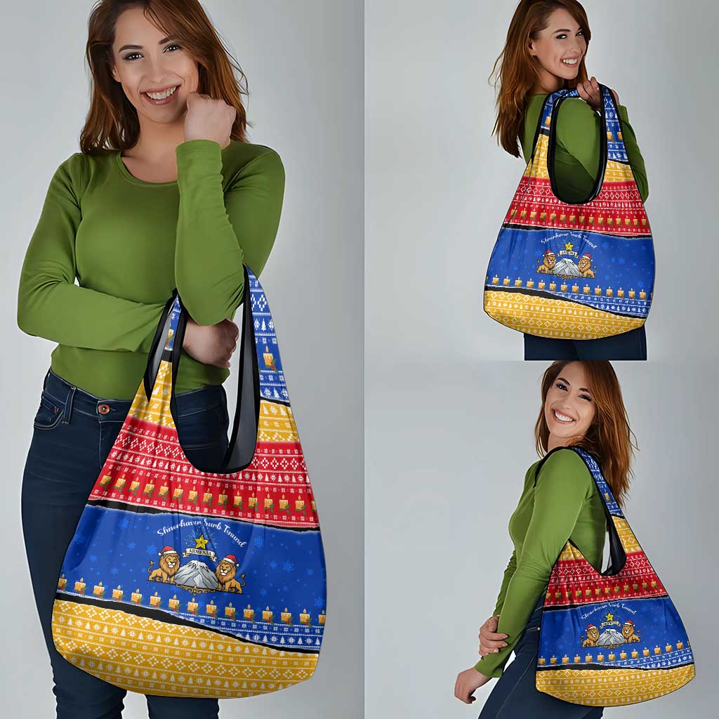 Armenia Christmas Grocery Bag with Shnorhavor Surb Tsnund Lions Flag Colors and Coat of Arms - Wonder Print Shop