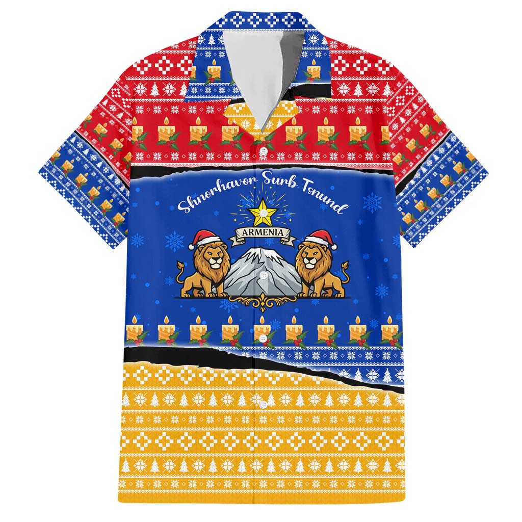 Armenia Christmas Hawaiian Shirt with Shnorhavor Surb Tsnund Lions Flag Colors and Coat of Arms - Wonder Print Shop