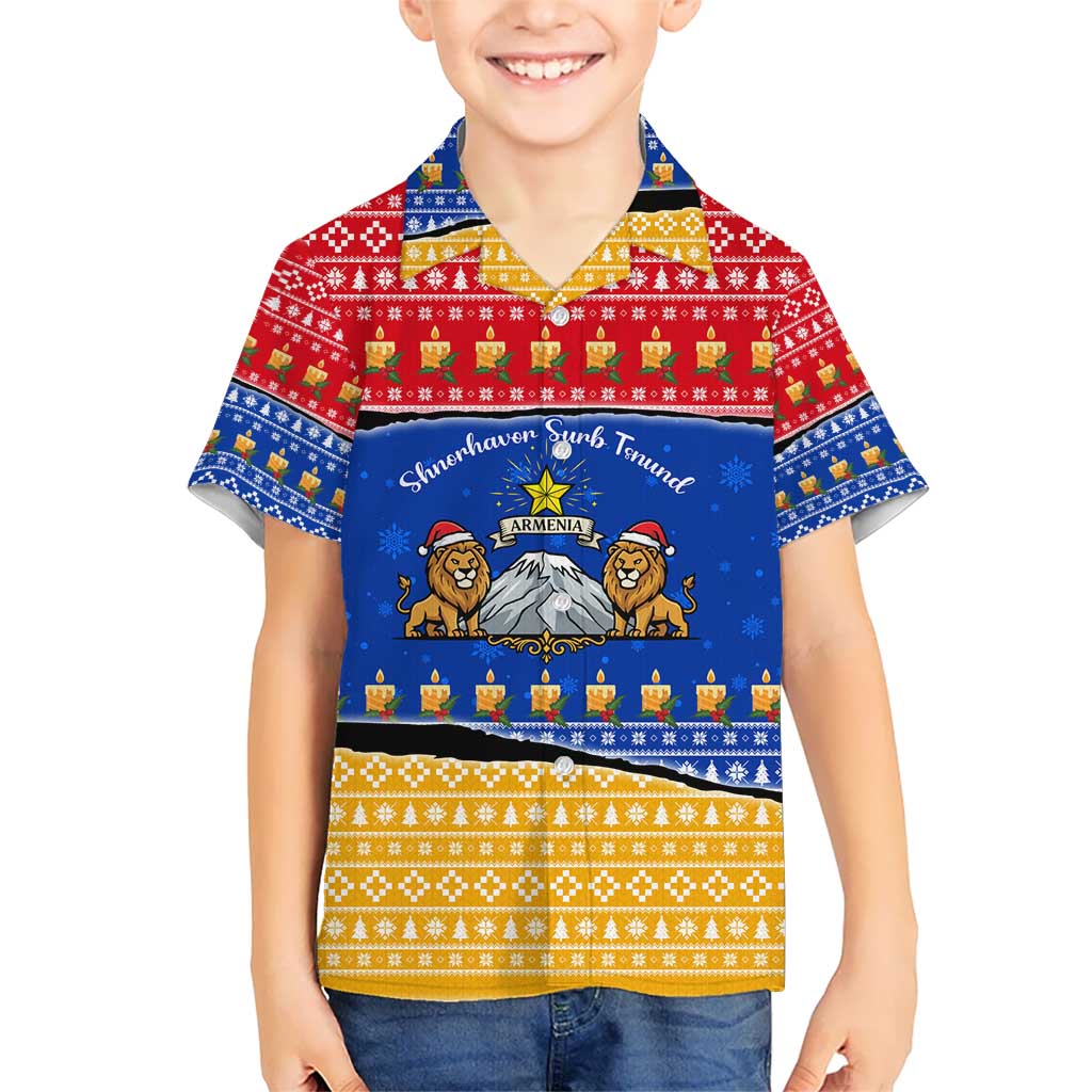 Armenia Christmas Hawaiian Shirt with Shnorhavor Surb Tsnund Lions Flag Colors and Coat of Arms - Wonder Print Shop