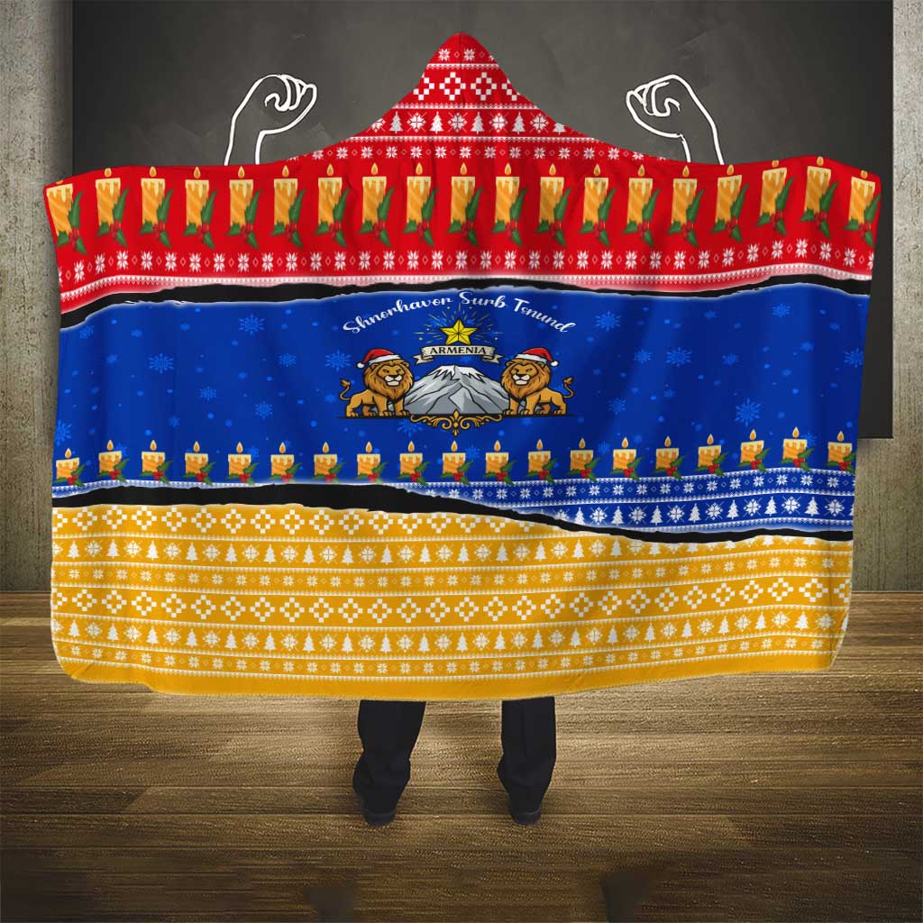 Armenia Christmas Hooded Blanket with Shnorhavor Surb Tsnund Lions Flag Colors and Coat of Arms - Wonder Print Shop