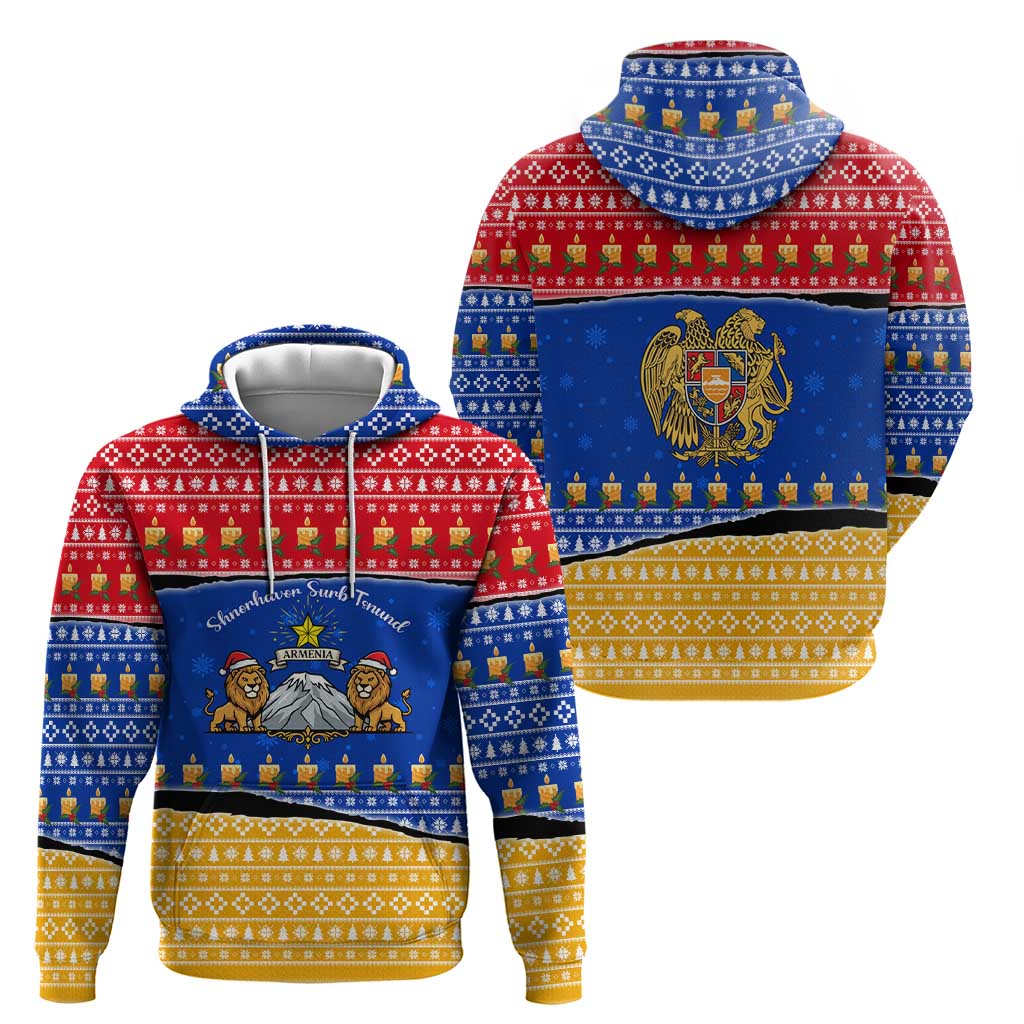 Armenia Christmas Hoodie with Shnorhavor Surb Tsnund Lions Flag Colors and Coat of Arms - Wonder Print Shop