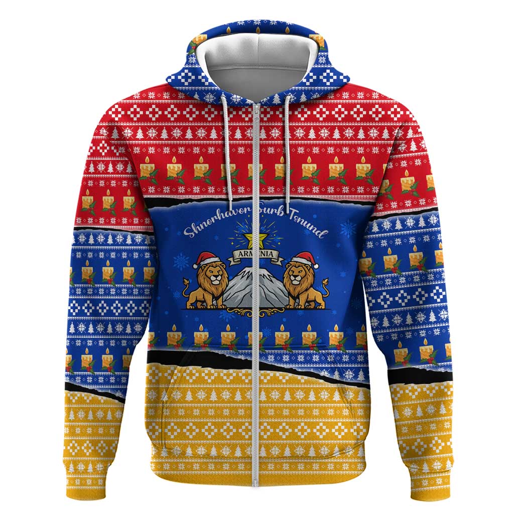 Armenia Christmas Hoodie with Shnorhavor Surb Tsnund Lions Flag Colors and Coat of Arms - Wonder Print Shop