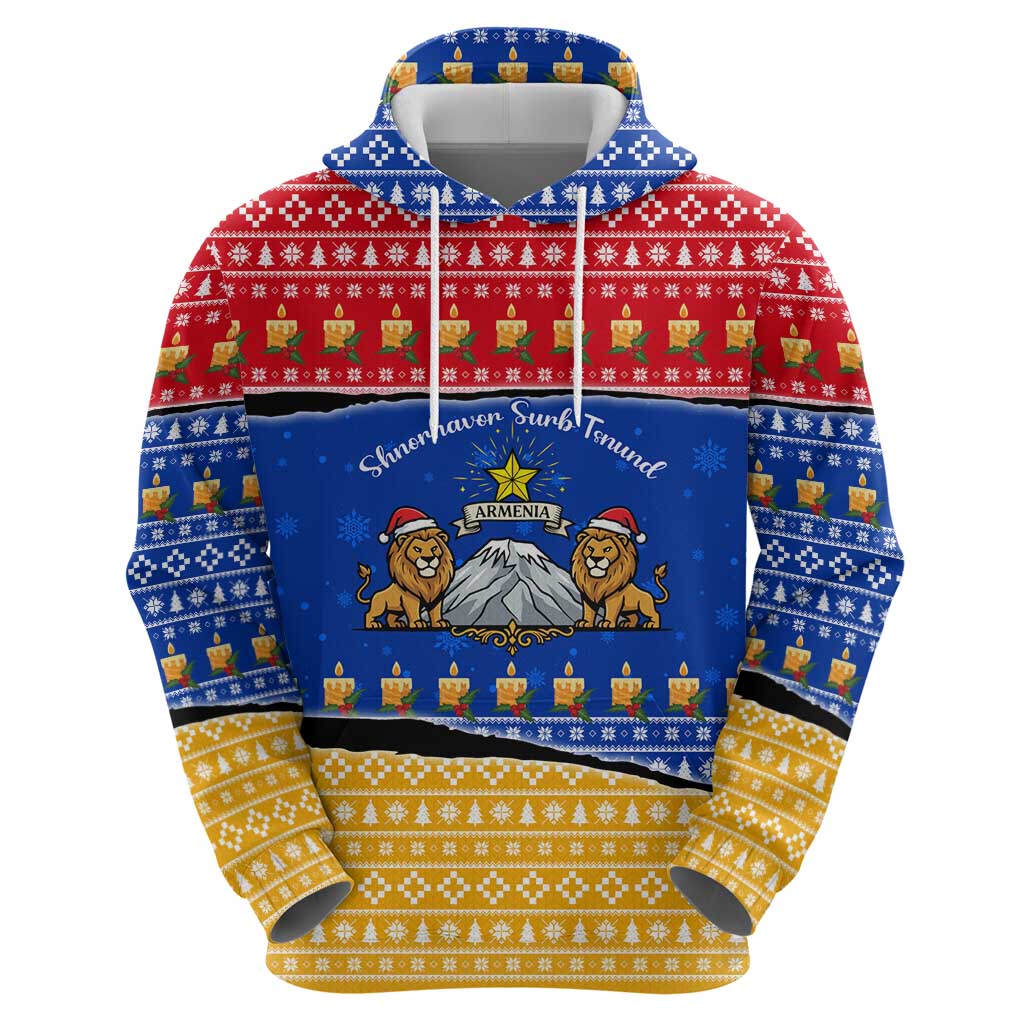 Armenia Christmas Hoodie with Shnorhavor Surb Tsnund Lions Flag Colors and Coat of Arms - Wonder Print Shop