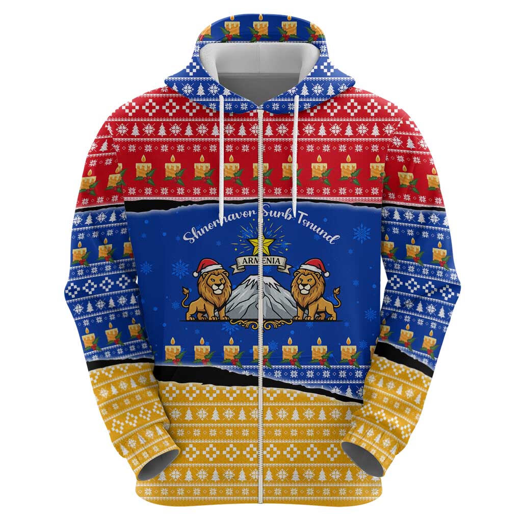 Armenia Christmas Hoodie with Shnorhavor Surb Tsnund Lions Flag Colors and Coat of Arms - Wonder Print Shop