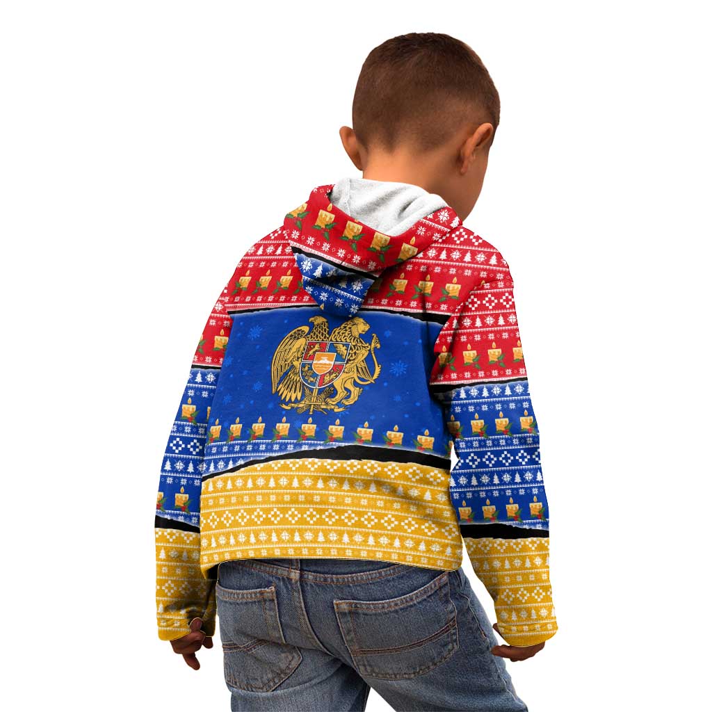 Armenia Christmas Kid Hoodie with Shnorhavor Surb Tsnund Lions Flag Colors and Coat of Arms - Wonder Print Shop