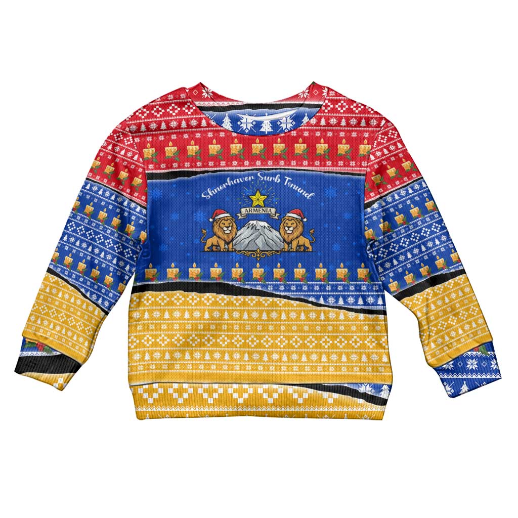 Armenia Christmas Kid Ugly Christmas Sweater with Shnorhavor Surb Tsnund Lions Flag Colors and Coat of Arms - Wonder Print Shop