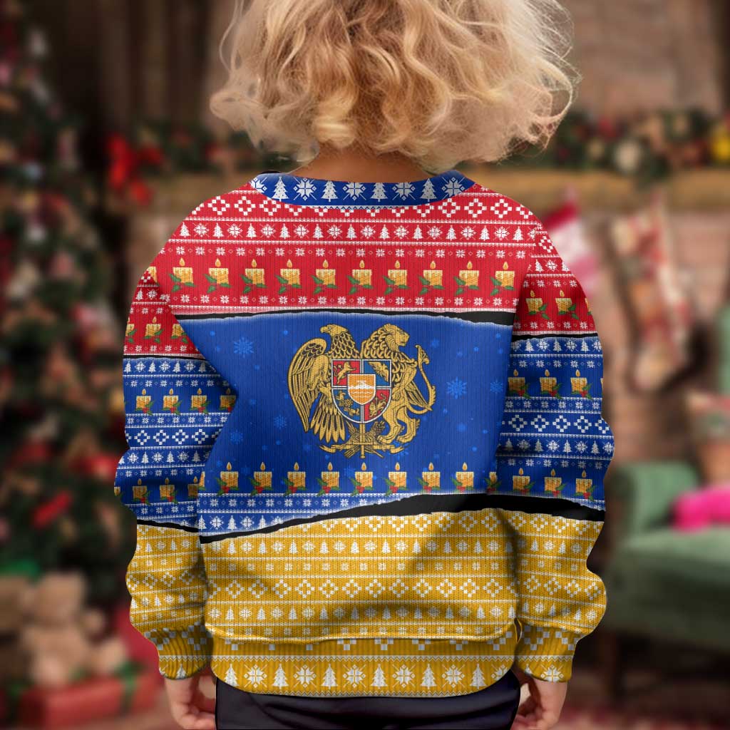 Armenia Christmas Kid Ugly Christmas Sweater with Shnorhavor Surb Tsnund Lions Flag Colors and Coat of Arms - Wonder Print Shop