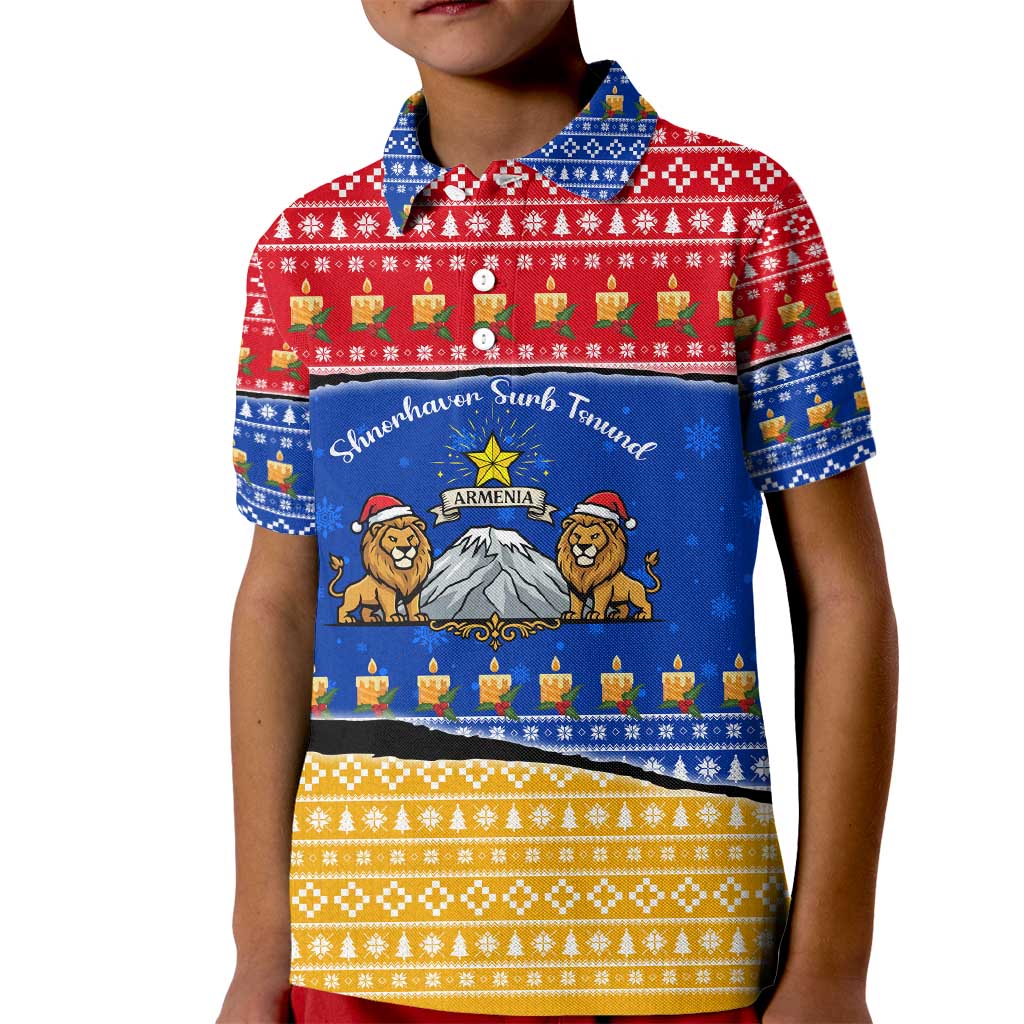 Armenia Christmas Kid Polo Shirt with Shnorhavor Surb Tsnund Lions Flag Colors and Coat of Arms - Wonder Print Shop