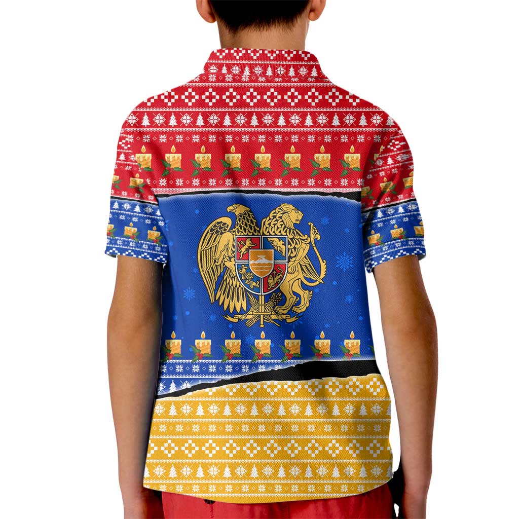 Armenia Christmas Kid Polo Shirt with Shnorhavor Surb Tsnund Lions Flag Colors and Coat of Arms - Wonder Print Shop