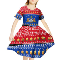 Armenia Christmas Kid Short Sleeve Dress with Shnorhavor Surb Tsnund Lions Flag Colors and Coat of Arms - Wonder Print Shop