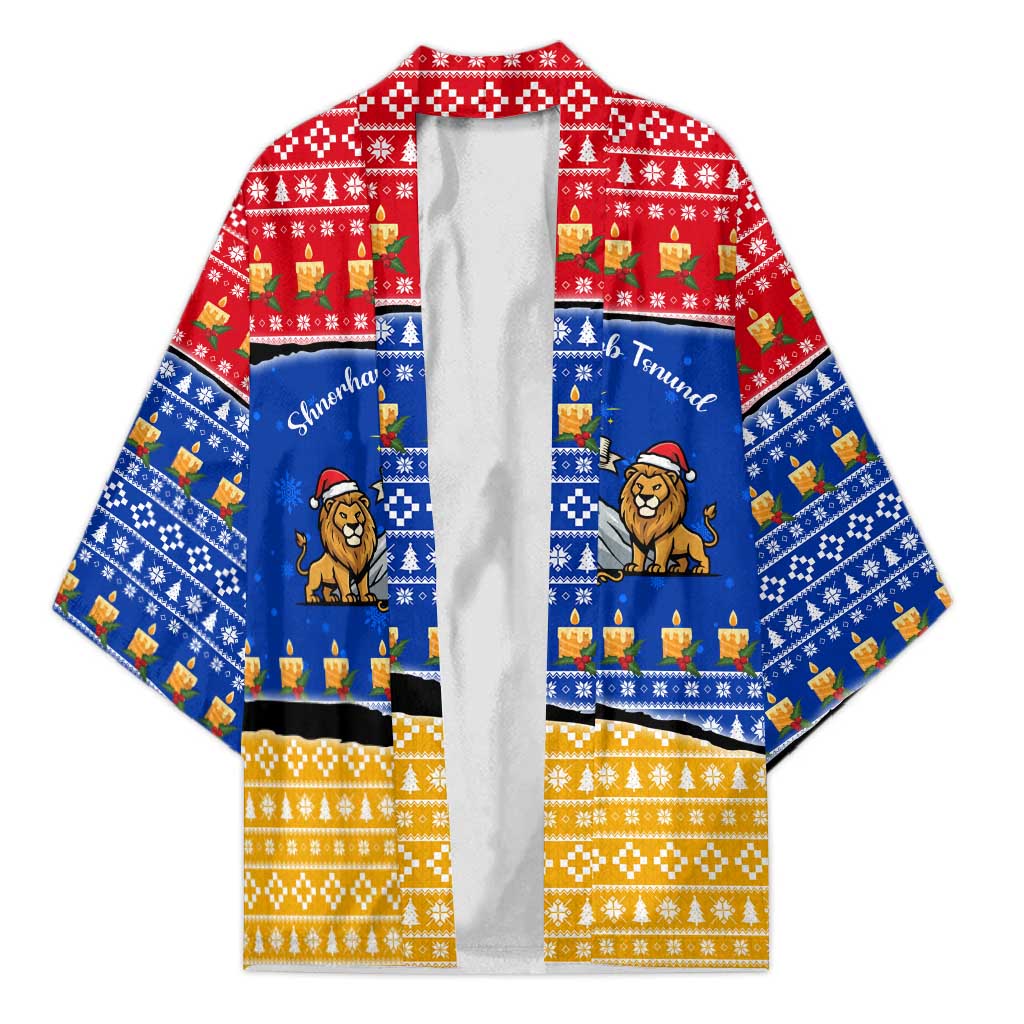 Armenia Christmas Kimono with Shnorhavor Surb Tsnund Lions Flag Colors and Coat of Arms - Wonder Print Shop
