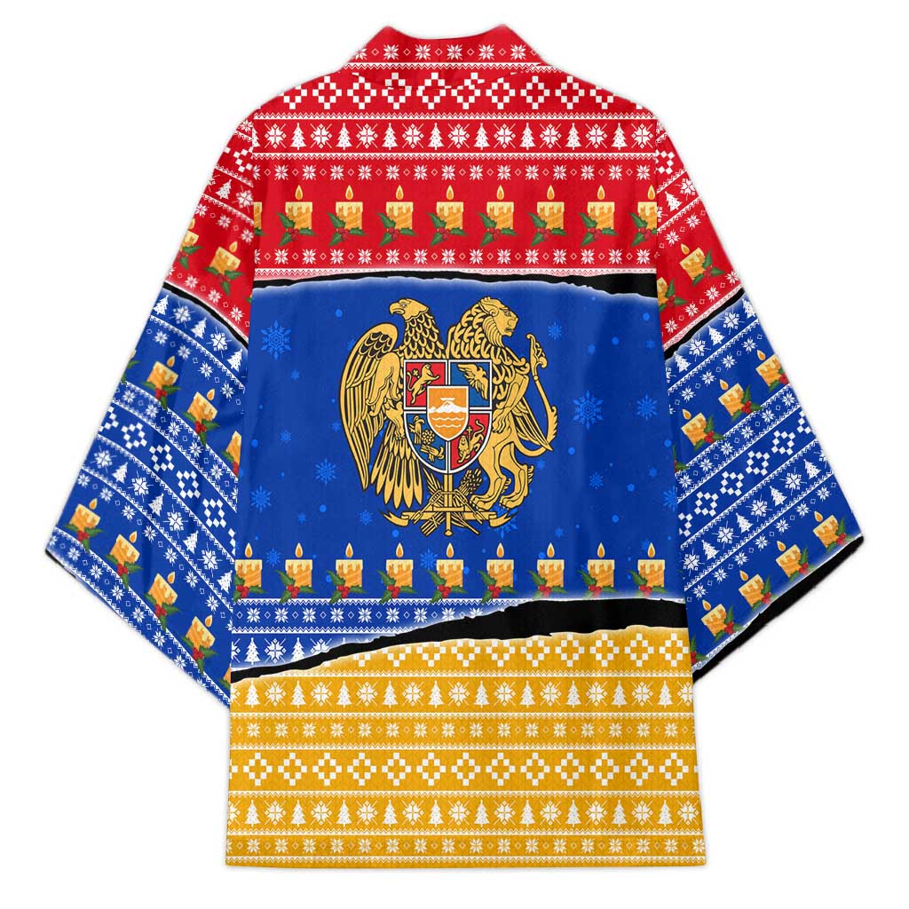 Armenia Christmas Kimono with Shnorhavor Surb Tsnund Lions Flag Colors and Coat of Arms - Wonder Print Shop