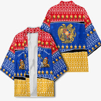 Armenia Christmas Kimono with Shnorhavor Surb Tsnund Lions Flag Colors and Coat of Arms - Wonder Print Shop