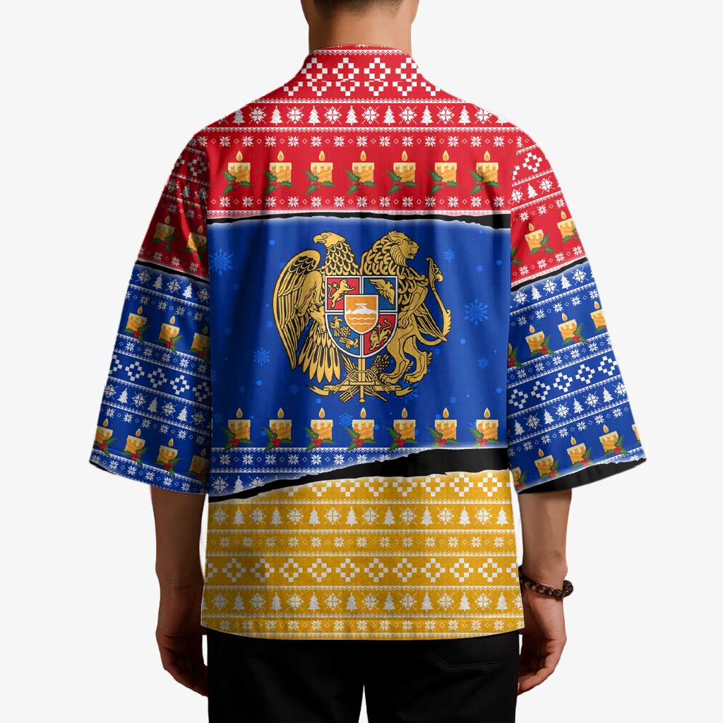 Armenia Christmas Kimono with Shnorhavor Surb Tsnund Lions Flag Colors and Coat of Arms - Wonder Print Shop
