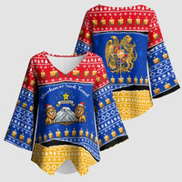 Armenia Christmas Kimono Sleeve Blouse with Shnorhavor Surb Tsnund Lions Flag Colors and Coat of Arms - Wonder Print Shop