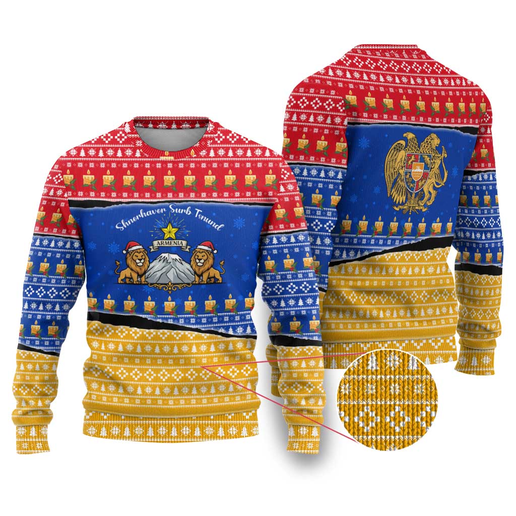 Armenia Christmas Ugly Christmas Sweater with Shnorhavor Surb Tsnund Lions Flag Colors and Coat of Arms - Wonder Print Shop