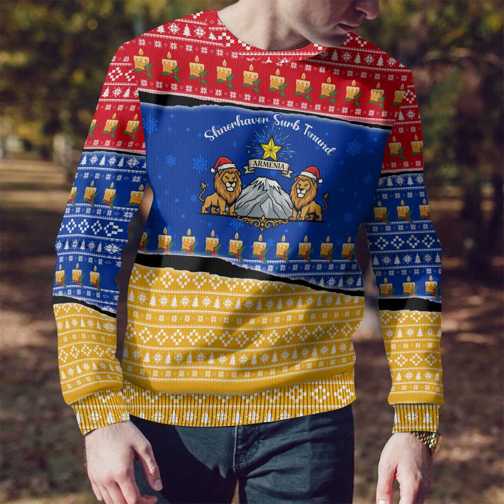 Armenia Christmas Ugly Christmas Sweater with Shnorhavor Surb Tsnund Lions Flag Colors and Coat of Arms - Wonder Print Shop