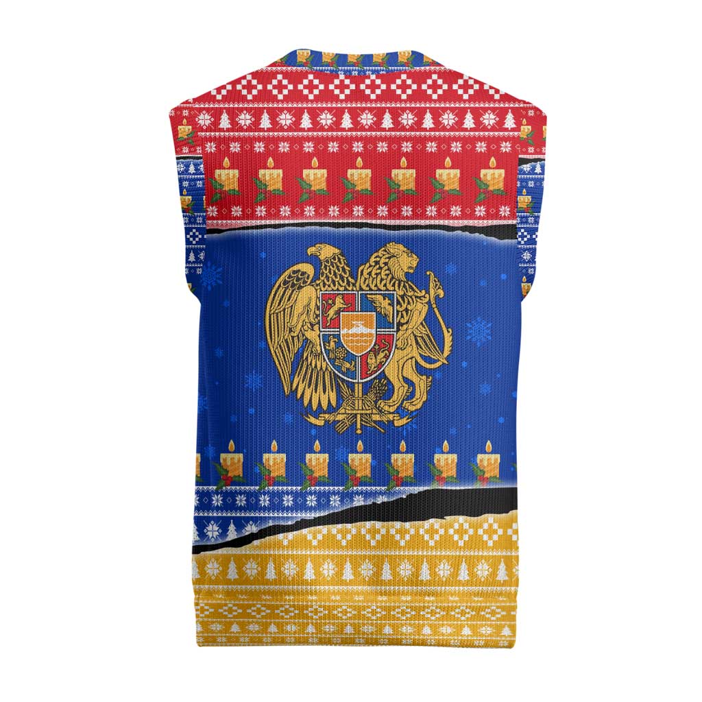 Armenia Christmas Knitted V-Neck Vest with Shnorhavor Surb Tsnund Lions Flag Colors and Coat of Arms - Wonder Print Shop