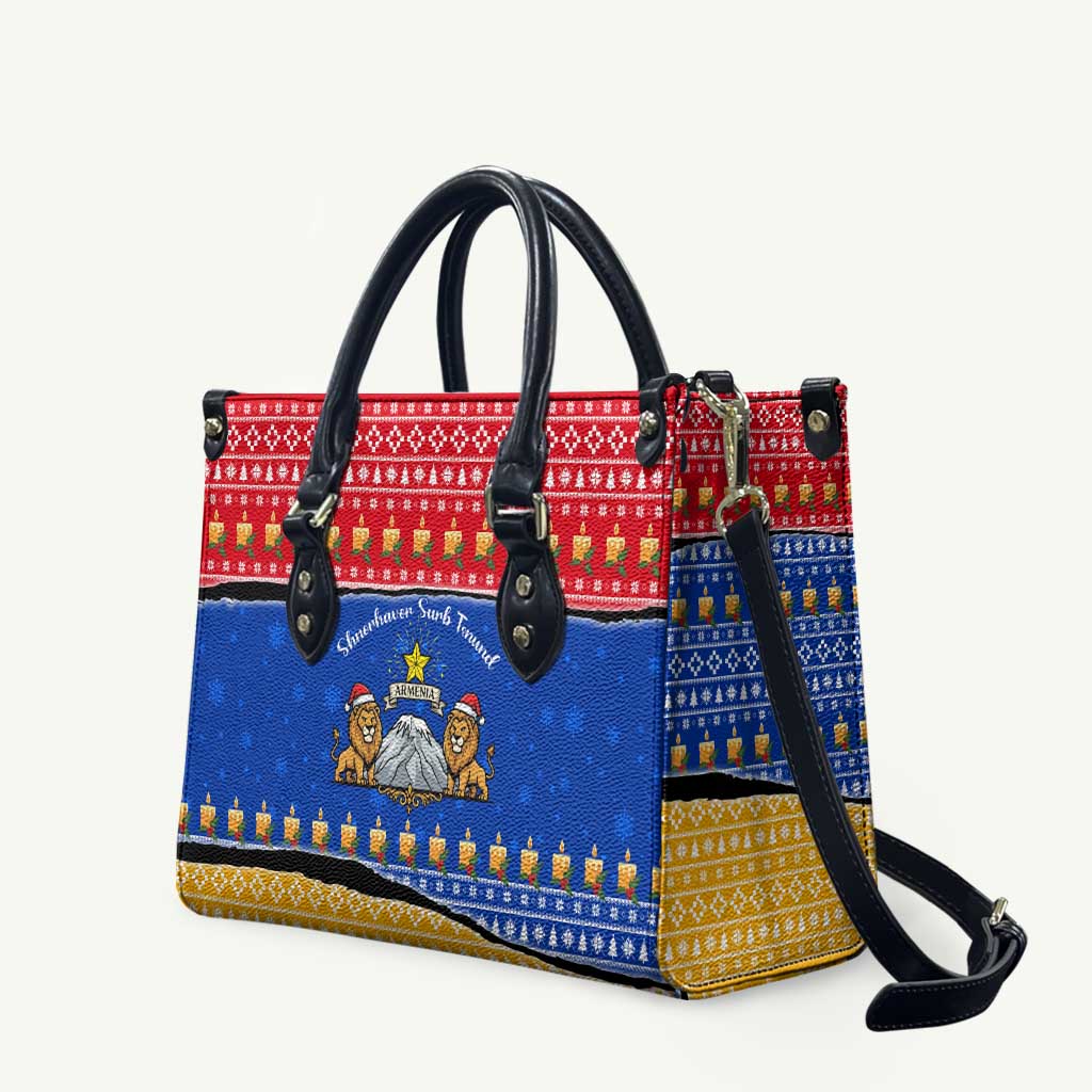 Armenia Christmas Leather Bag with Shnorhavor Surb Tsnund Lions Flag Colors and Coat of Arms - Wonder Print Shop