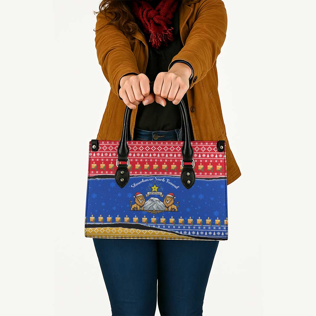 Armenia Christmas Leather Bag with Shnorhavor Surb Tsnund Lions Flag Colors and Coat of Arms - Wonder Print Shop