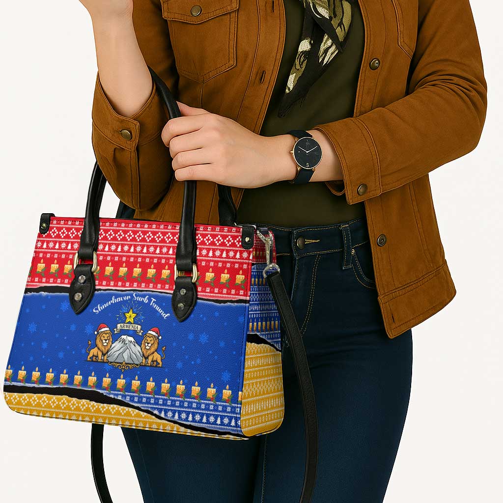 Armenia Christmas Leather Bag with Shnorhavor Surb Tsnund Lions Flag Colors and Coat of Arms - Wonder Print Shop