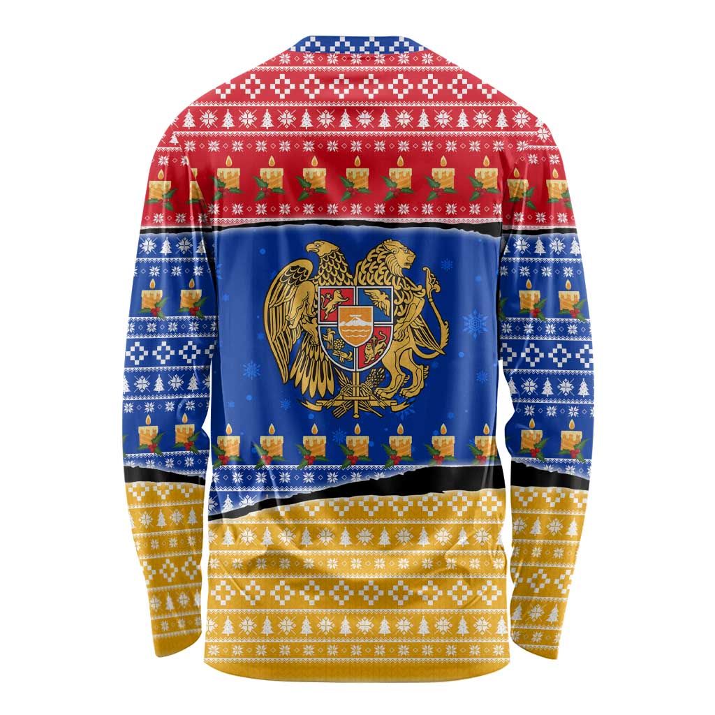 Armenia Christmas Long Sleeve Shirt with Shnorhavor Surb Tsnund Lions Flag Colors and Coat of Arms - Wonder Print Shop