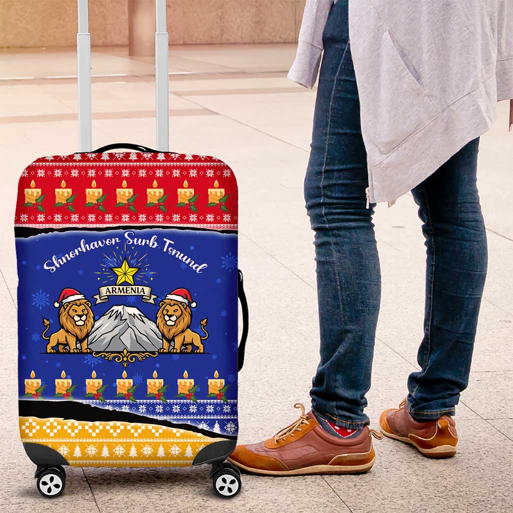 Armenia Christmas Luggage Cover with Shnorhavor Surb Tsnund Lions Flag Colors and Coat of Arms - Wonder Print Shop